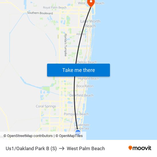 US1/OAKLAND PARK B (S) to West Palm Beach map