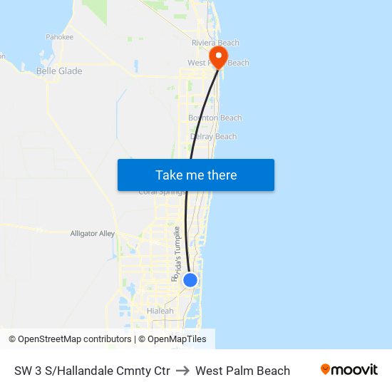 SW 3 S/Hallandale Cmnty Ctr to West Palm Beach map