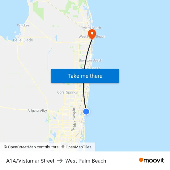 A1A/Vistamar Street to West Palm Beach map