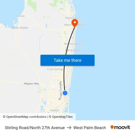 Stirling Road/North 27th Avenue to West Palm Beach map