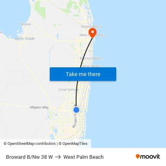 BROWARD B/NW 38 W to West Palm Beach map