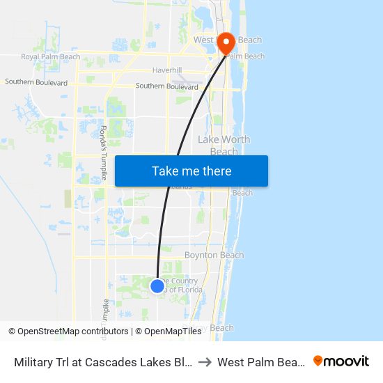 Military Trl at Cascades Lakes Blvd to West Palm Beach map