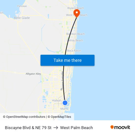 Biscayne Blvd & NE 79 St to West Palm Beach map