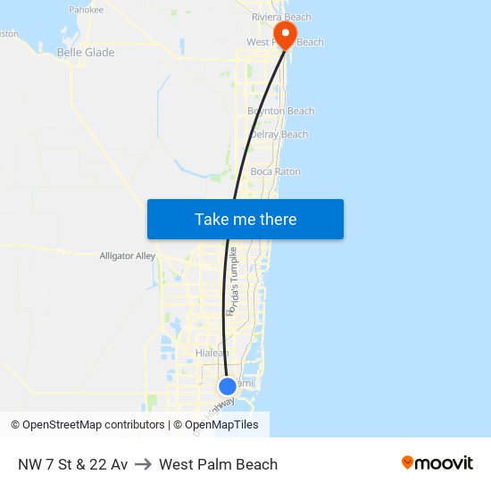 NW 7 St & 22 Av to West Palm Beach map