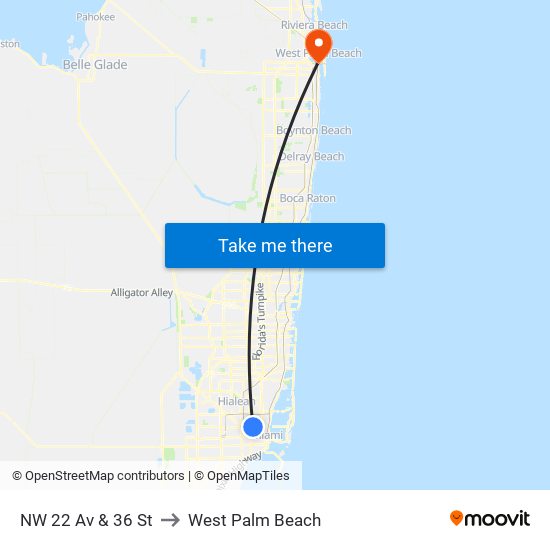 NW 22 Av & 36 St to West Palm Beach map