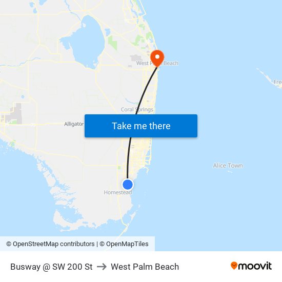 Busway @ SW 200 St to West Palm Beach map