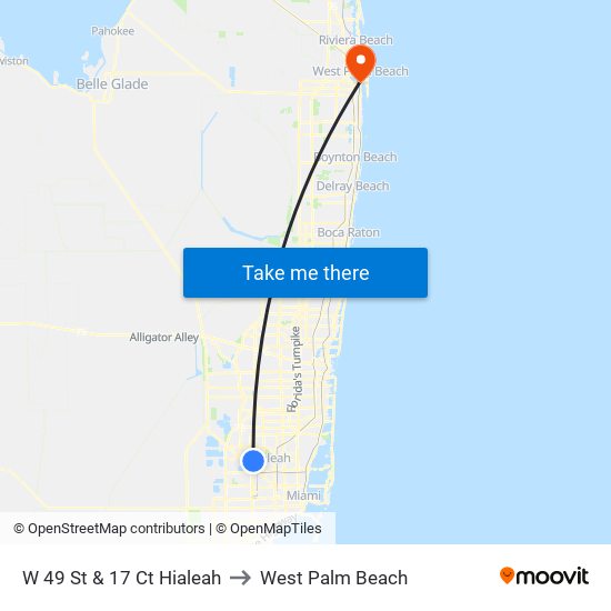 W 49 St & 17 Ct Hialeah to West Palm Beach map