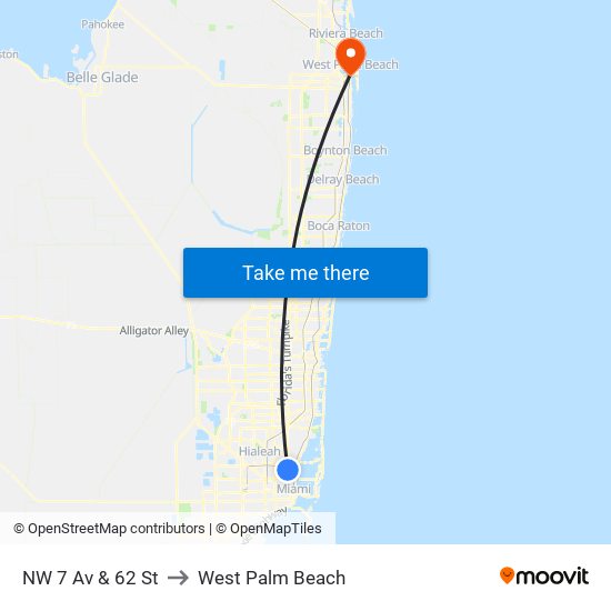 NW 7 Av & 62 St to West Palm Beach map