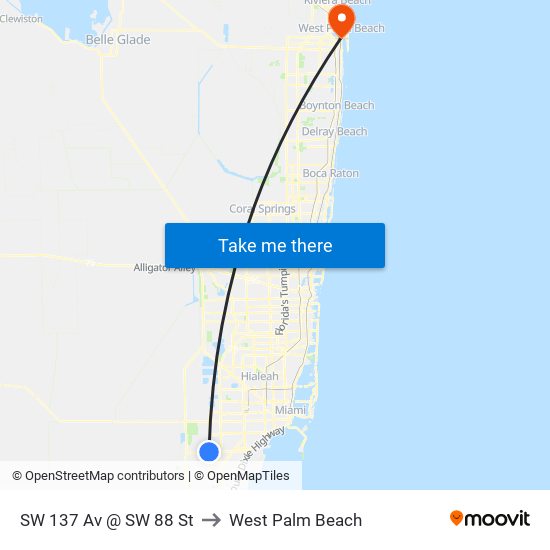 SW 137 Av @ SW 88 St to West Palm Beach map