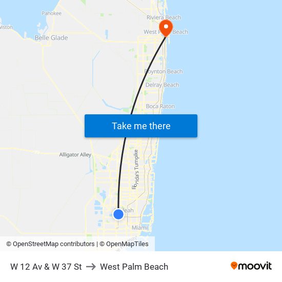 W 12 Av & W 37 St to West Palm Beach map