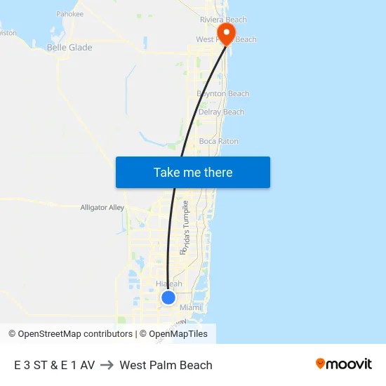 E 3 St & E 1 Av to West Palm Beach map