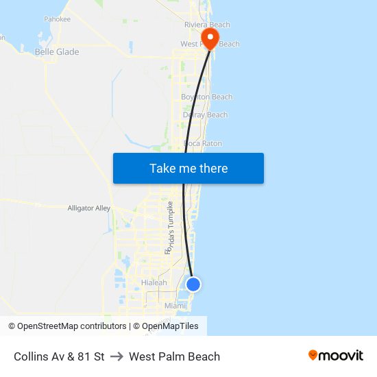 Collins Av & 81 St to West Palm Beach map