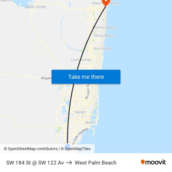 SW 184 St @ SW 122 Av to West Palm Beach map
