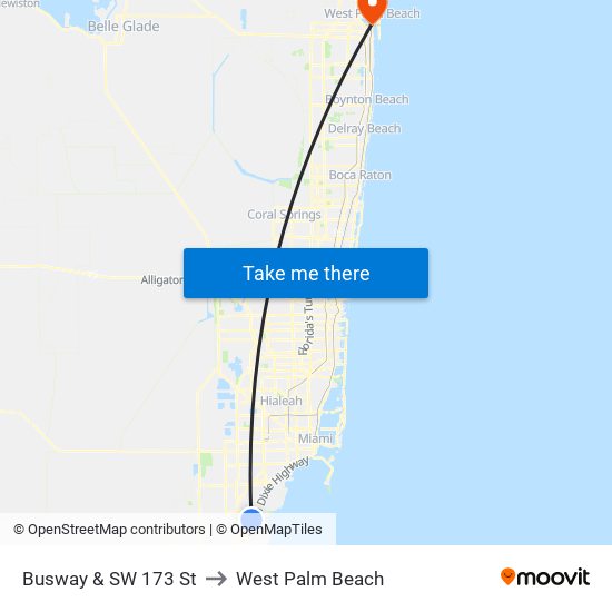 Busway & SW 173 St to West Palm Beach map