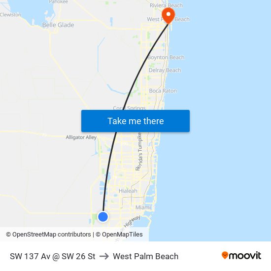 SW 137 Av @ SW 26 St to West Palm Beach map