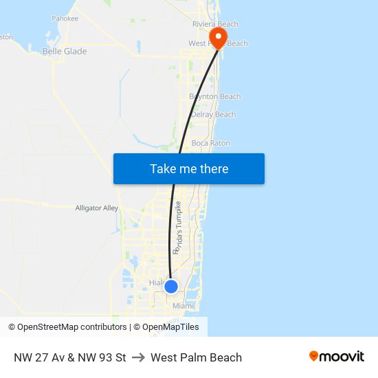 NW 27 Av & NW 93 St to West Palm Beach map
