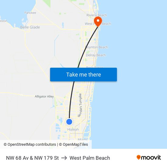 NW 68 Av & NW 179 St to West Palm Beach map