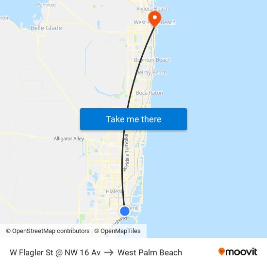 W Flagler St @ NW 16 Av to West Palm Beach map