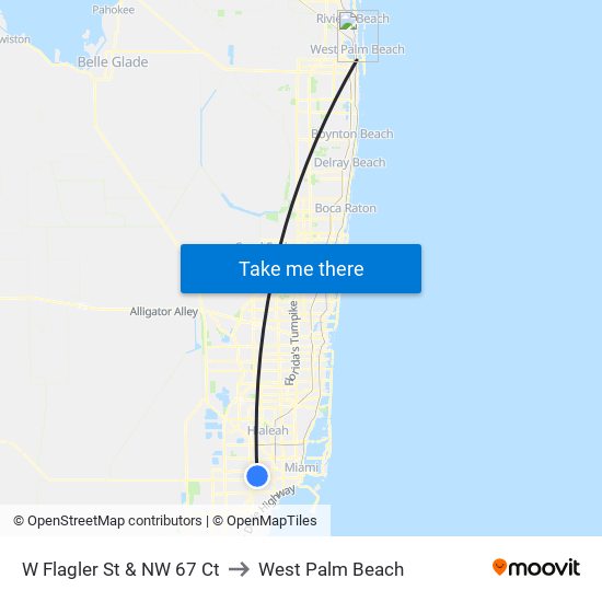 W Flagler St & NW 67 Ct to West Palm Beach map