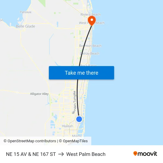 Ne 15 Av & Ne 167 St to West Palm Beach map