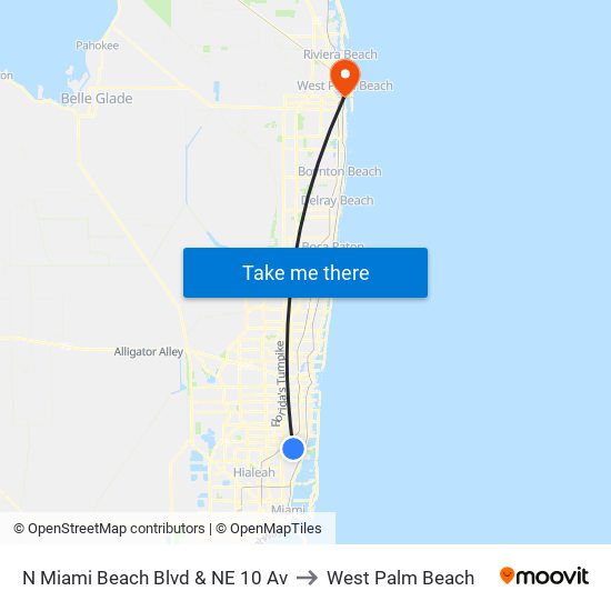 N Miami Beach Blvd & NE 10 Av to West Palm Beach map