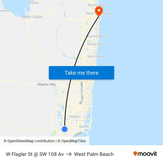 W Flagler St @ SW 108 Av to West Palm Beach map