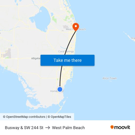 Busway & SW 244 St to West Palm Beach map