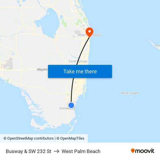 Busway & SW 232 St to West Palm Beach map