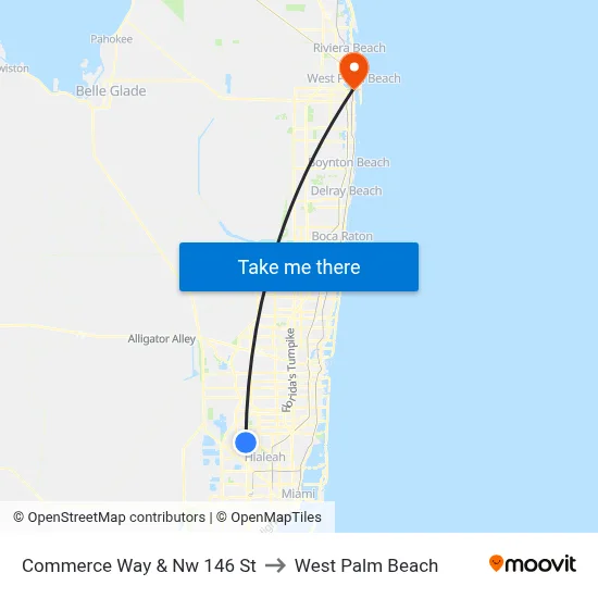 Commerce Way & Nw 146 St to West Palm Beach map