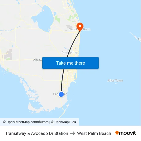 Transitway & Avocado Dr Station to West Palm Beach map