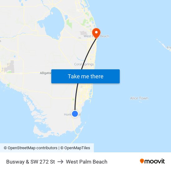 Busway & SW 272 St to West Palm Beach map