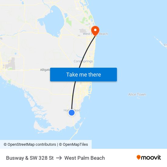 Busway & SW 328 St to West Palm Beach map
