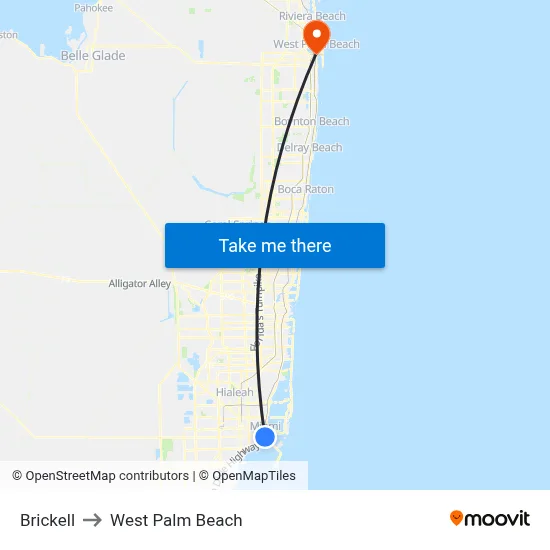 Brickell to West Palm Beach map