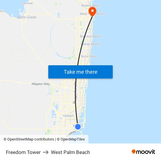 Freedom Tower to West Palm Beach map