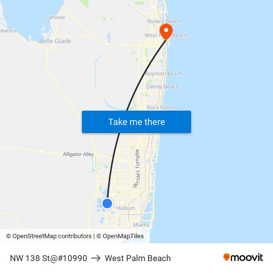 NW 138 St@#10990 to West Palm Beach map