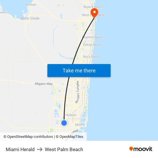 Miami Herald to West Palm Beach map