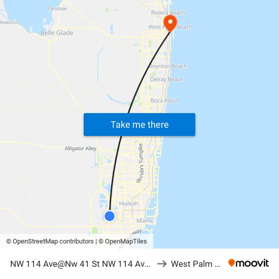 NW 114 Ave@Nw 41 St NW 114 Ave@Nw 41 St to West Palm Beach map