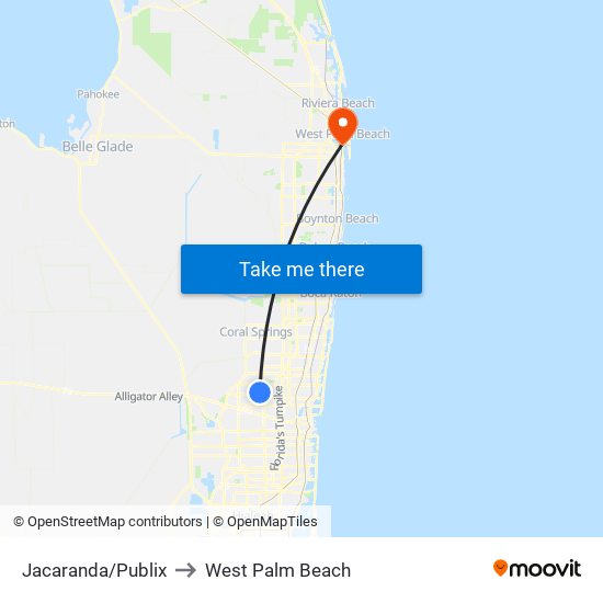 JACARANDA/PUBLIX to West Palm Beach map