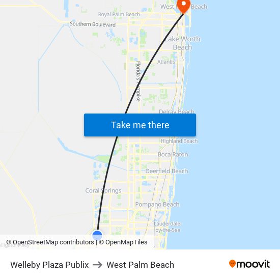 Welleby Plaza Publix to West Palm Beach map