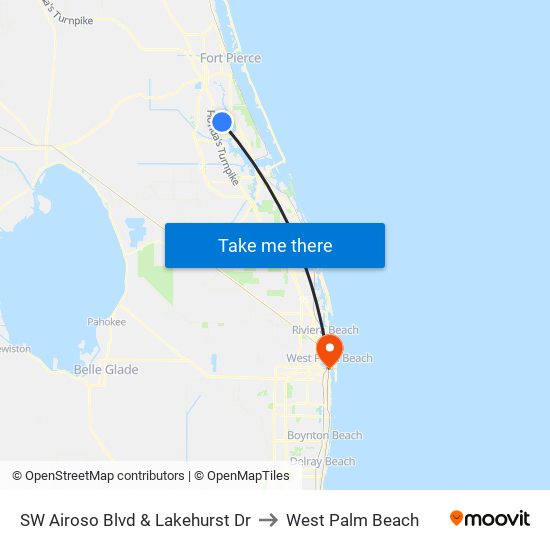 SW Airoso Blvd & Lakehurst Dr to West Palm Beach map