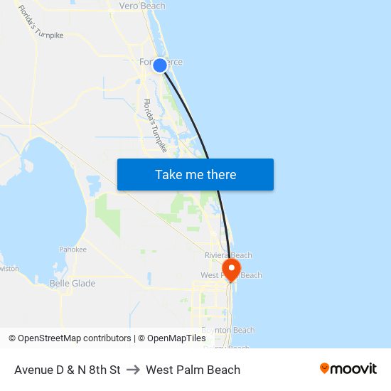 Avenue D & N 8th St to West Palm Beach map