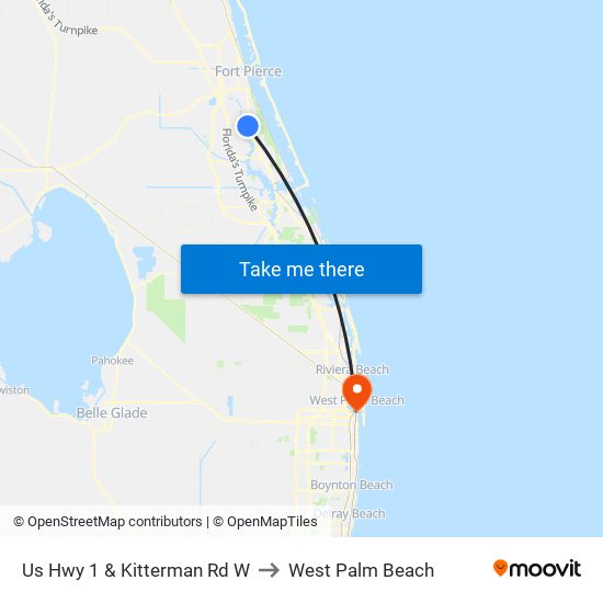 Us Hwy 1 & Kitterman Rd W to West Palm Beach map