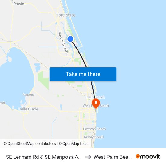 SE Lennard Rd & SE Mariposa Ave to West Palm Beach map