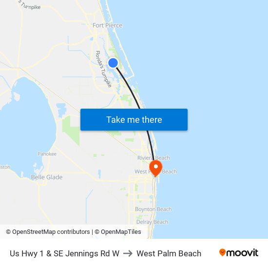 Us Hwy 1 & SE Jennings Rd W to West Palm Beach map