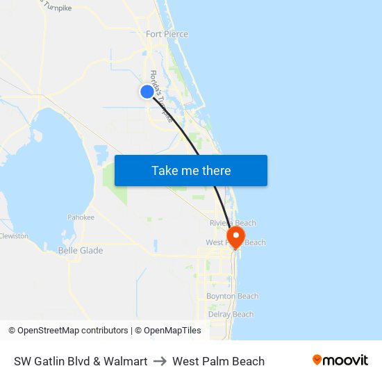 SW Gatlin Blvd & Walmart to West Palm Beach map