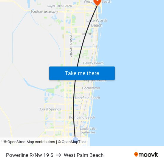 Powerline R/Nw 19 S to West Palm Beach map