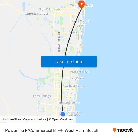 Powerline R/Commercial B to West Palm Beach map