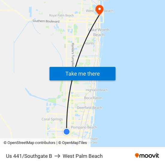 Us 441/Southgate B to West Palm Beach map