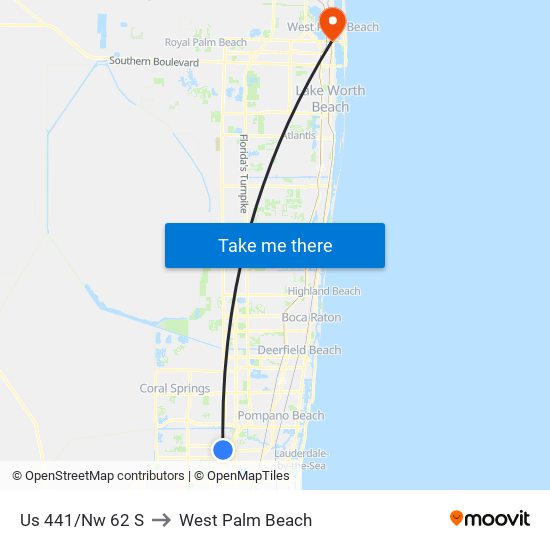 US 441/NW 62 S to West Palm Beach map