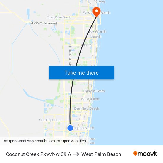 Coconut Creek Pkw/Nw 39 A to West Palm Beach map